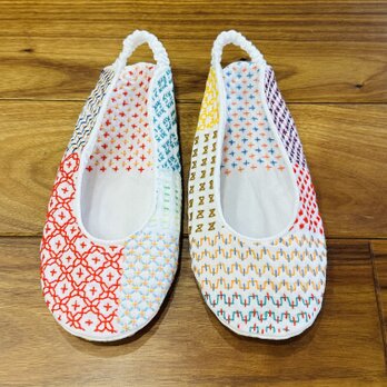 刺し子　スリッポン★ルームシューズ★部屋履き　ルームソックス★丁寧な暮らし★晒し　コットン　足カバー