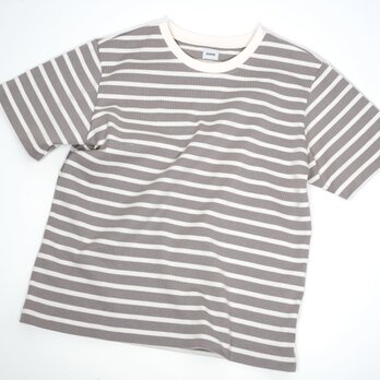 チョコクリームボーダー　クルーネック　バスク半袖Tシャツ