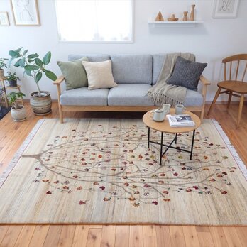 ハンドメイド　ペルシャ　ギャッベ　カシュクリ　ラグ　201x150㎝　生命の木　T1143