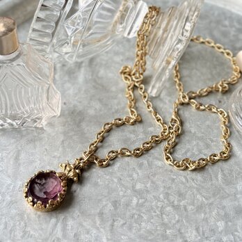 N322-ヴィンテージネックレス U.S.A. 1960-70's Amethyst Cameo crystal