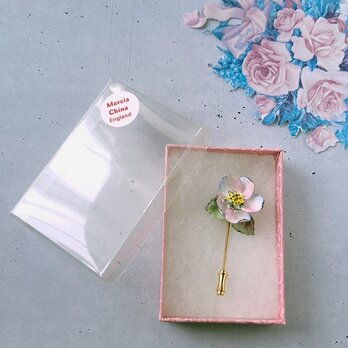 bone china pale pink pale blue flower ボーンチャイナ ヴィンテージブローチ