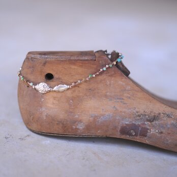-India silver- 'turquoise・silver' braid anklet