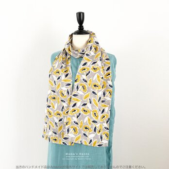 《ボタニカルフラワーの時間》北欧 大人可愛い 紺色 花柄 黄色 グレー コットン 綿 ストール