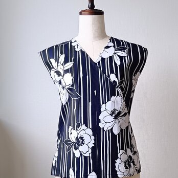 浴衣リメイク　カシュクールトップス　縞に花