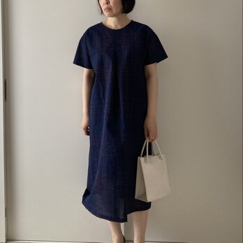 浴衣地のワンピース　しじら織　前タック