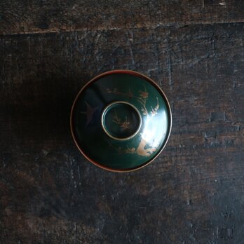 梅と鳥◆深緑で素敵。時代物　漆芸蒔絵蓋付椀　古漆器　骨董・antiques 古道具　幕末〜明治　i3