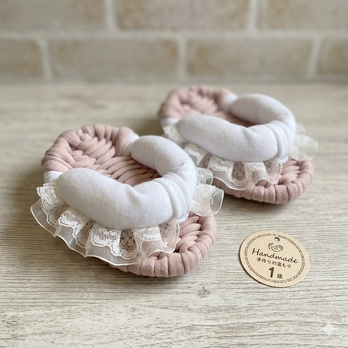 ベビー　ふっくら布わらじ　1歳　餅踏み　節句　誕生日　草履 くすみピンク レース