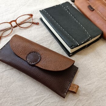 pen case　マスタード✗ダークブラウン　オイルシュリンクレザー
