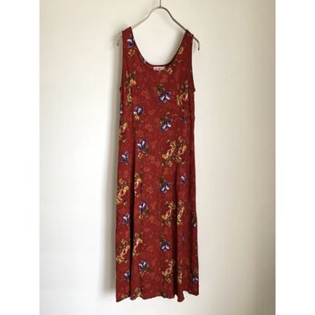 Vintage 90s USA flower design red sleeveless long one piece