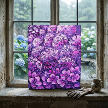 紫陽花 ハンドメイド絵画【永遠に咲く雨の宝石】油絵 原画 初夏 インテリア 壁掛け 花 アジサイ