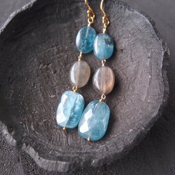 【K14gf】Kyanite × Labradorite Earrings ／カイヤナイト×ラブラドライト ロングピアス
