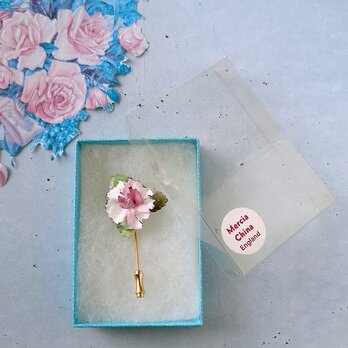 bone china white pink flower vintage brooch ボーンチャイナ ヴィンテージブローチ