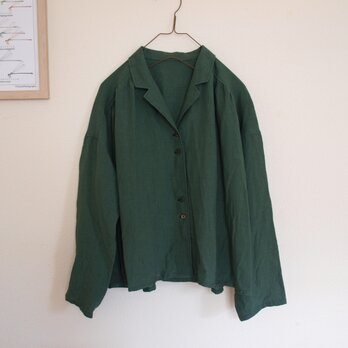 LINEN 開襟シャツ *ボトルグリーン* size FREE
