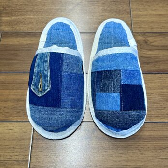 女性用★洗濯機丸洗いOK★スリッパ•室内履き★デニムリメイク　ルームシューズ