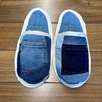 女性用★洗濯機丸洗いOK★スリッパ•室内履き★デニムリメイク　ルームシューズ