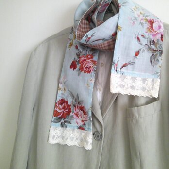 花cotton×格子柄linen  muffler