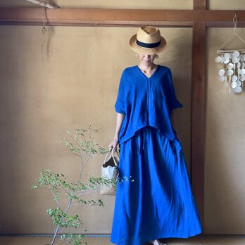 Double Gauze Oversized Maya Tops in Indigo/藍染ダブルガーゼオーバーサイズトップス