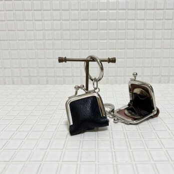 姫路レザーminiminiコインケース◆黒　革財布　キーホルダー　小物入れ　バックチャーム　がま口　リングケース