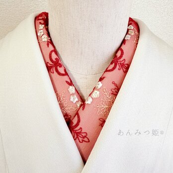 洗える刺繍半衿 真紅とゴールド