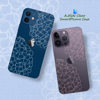 ふわり紫陽花iPhoneクリアスマホケース ホワイト&くすみピンク
