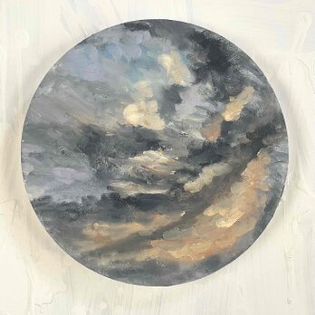 油彩・原画 『空　20265』絵画 直径30cm 丸形キャンバス