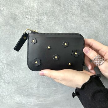 ◆甘すぎない♪ブルーミングフラワーの薄型L字財布◆ レディース　メンズ　コンパクト　スリム　花　革　本革　レザー　本皮