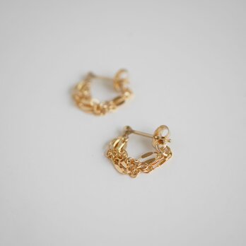 木漏れ日 ｜14kgf ゴールドチェーン シンプルピアス　華奢 ピアス　キャッチ一体型　ミニ フープピアス 上品