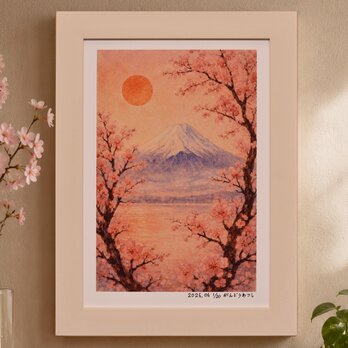 作者仕上げ『花めくころ』●がんどうあつしデジタル絵画AI使用A4額付縦34.8㎝