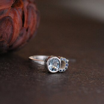 Aquamarine & Blue Sapphire Double Bezel Ring