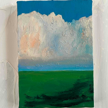 原画　油彩「田園と空」絵画・サムホールサイズ （16×23㎝）アート・キャンバス