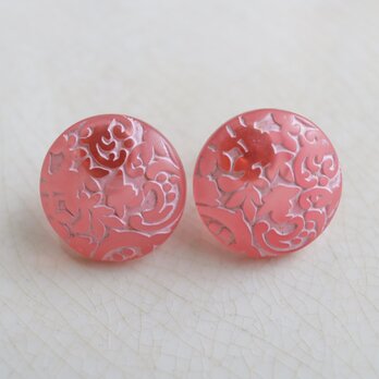 ビンテージボタンピアス 花の色ピアス『アカ』