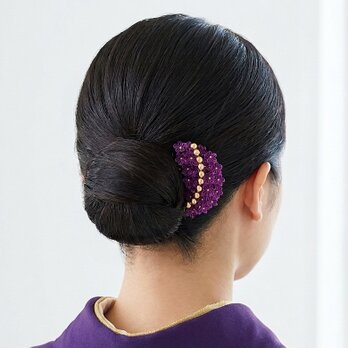 【 ヘアコーム 】 京紫 / 着物 和装 浴衣 訪問着 紫色 金色 夏 秋 紫 赤紫色 つまみ細工 おだんごヘア
