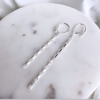silver925　hoop box chain アシンメトリー ピアス　チェーン　フープ