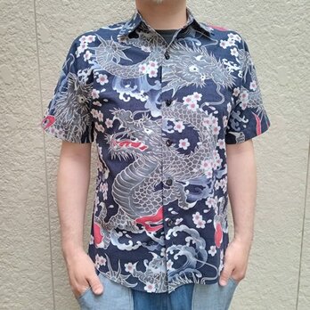 半袖和柄シャツ（龍と桜）