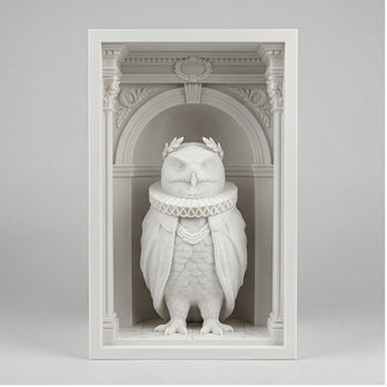 シロフクロウの3Dプリント ブックヌーク 白PLA 本棚インテリア