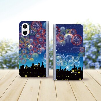 Android シンプル手帳型スマホケース（カメラ穴あり/はめ込みタイプ）【花火Ⅲ（HANABI Ⅲ）】名入れ可