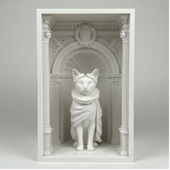 猫（シャム猫）の3Dプリント ブックヌーク 白PLA 本棚インテリア
