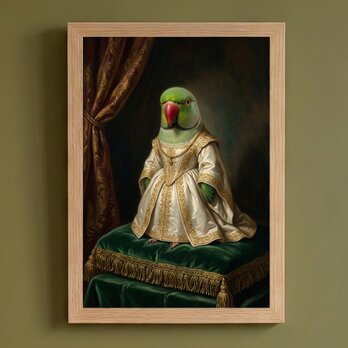 インコ（インドオオハナインコ）のルネサンス風肖像画 A4額装インテリア壁掛け