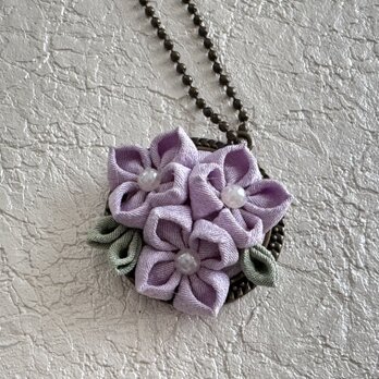 つまみ細工　紫陽花のチャーム　紫