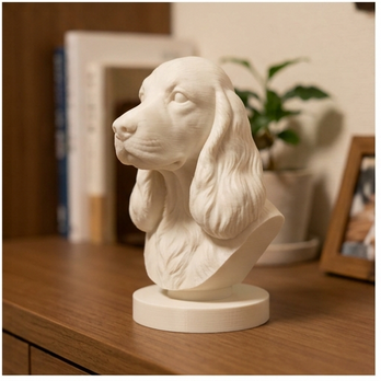 犬（コッカースパニエル）の3Dプリント胸像 白PLA 彫刻 置物 インテリア