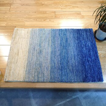 ハンドメイド　夏は涼しく冬は暖かい ガゼニラハットColor 玄関マット　ラグ　92x62㎝　Blue　P88BL