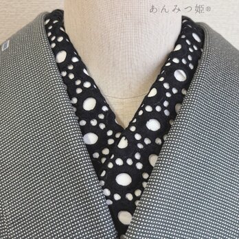 綿の刺繍半衿 黒サークル