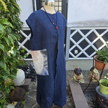着物リメイク　手作り　近江上布　ポケットのぼり　コート