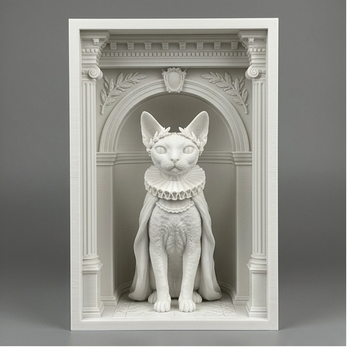 猫（デボンレックス）の3Dプリント ブックヌーク 白PLA 本棚インテリア