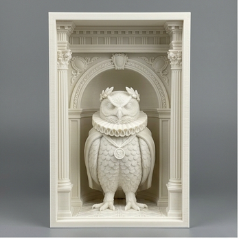 ベンガルワシミミズクの3Dプリント ブックヌーク 白PLA 本棚インテリア
