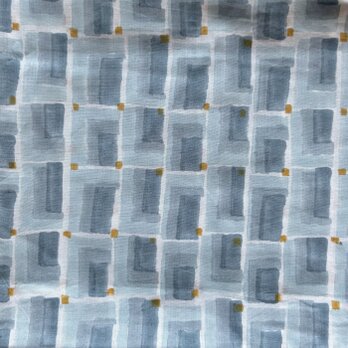 インド ブロックプリント生地 [50cm単位切り売り] サンガネリ クラウド スクエア アイスブルーチェックIF0553