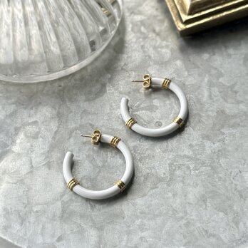 PM71-【 Monet 】モネ・ヴィンテージピアス 1980's   White x Gold Triple Rib Hoop