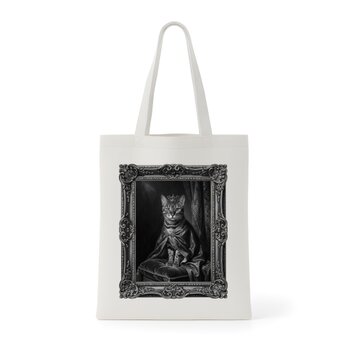 猫（ベンガル）トートバッグ ルネサンス風モノクロアート 額縁デザイン