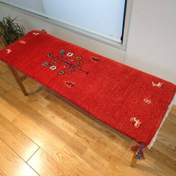 ハンドメイド　ペルシャ　ギャッベ ミニランナー　ラグ　116x40cm  茜色　花　ヤギ　羊　RJ15180