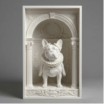 犬（フレンチブルドッグ）の3Dプリント ブックヌーク 白PLA 本棚インテリア
